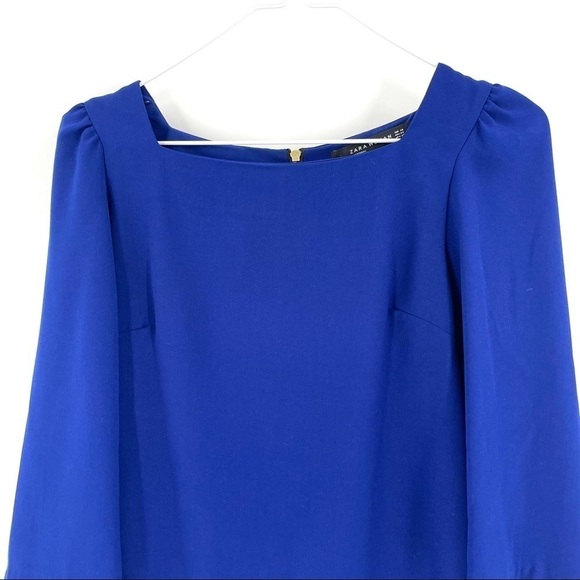 ZARA Blue Puff Shoulder 3/4 Blouse Zip Back - Picture 2 of 8